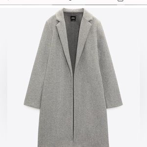 Zara Grey Coat Long Overcoat Size large